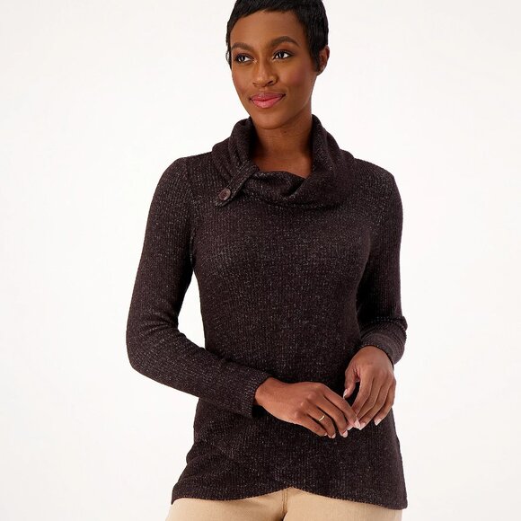 Susan Graver Weekend Crossover-Hem Cowl Neck Top - Black (Sz 2X) a554252 - Picture 3 of 3